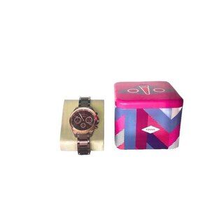 Fossil Courier Midsize Wine & Rose Gold Stainless Steel Chronograph Watch NWT
